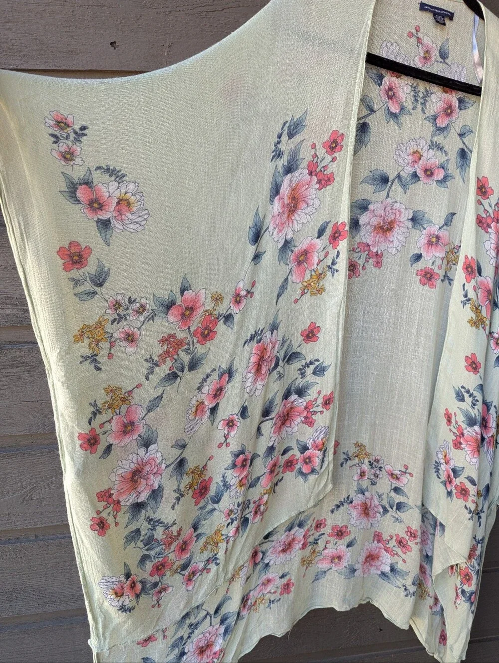 American Eagle Outfitters Light Green Floral Open Front Kimono One Size